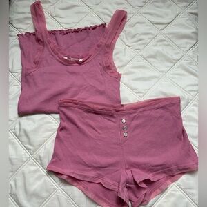 Victoria's Secret Mauve Ribbed Button Top and Bottoms